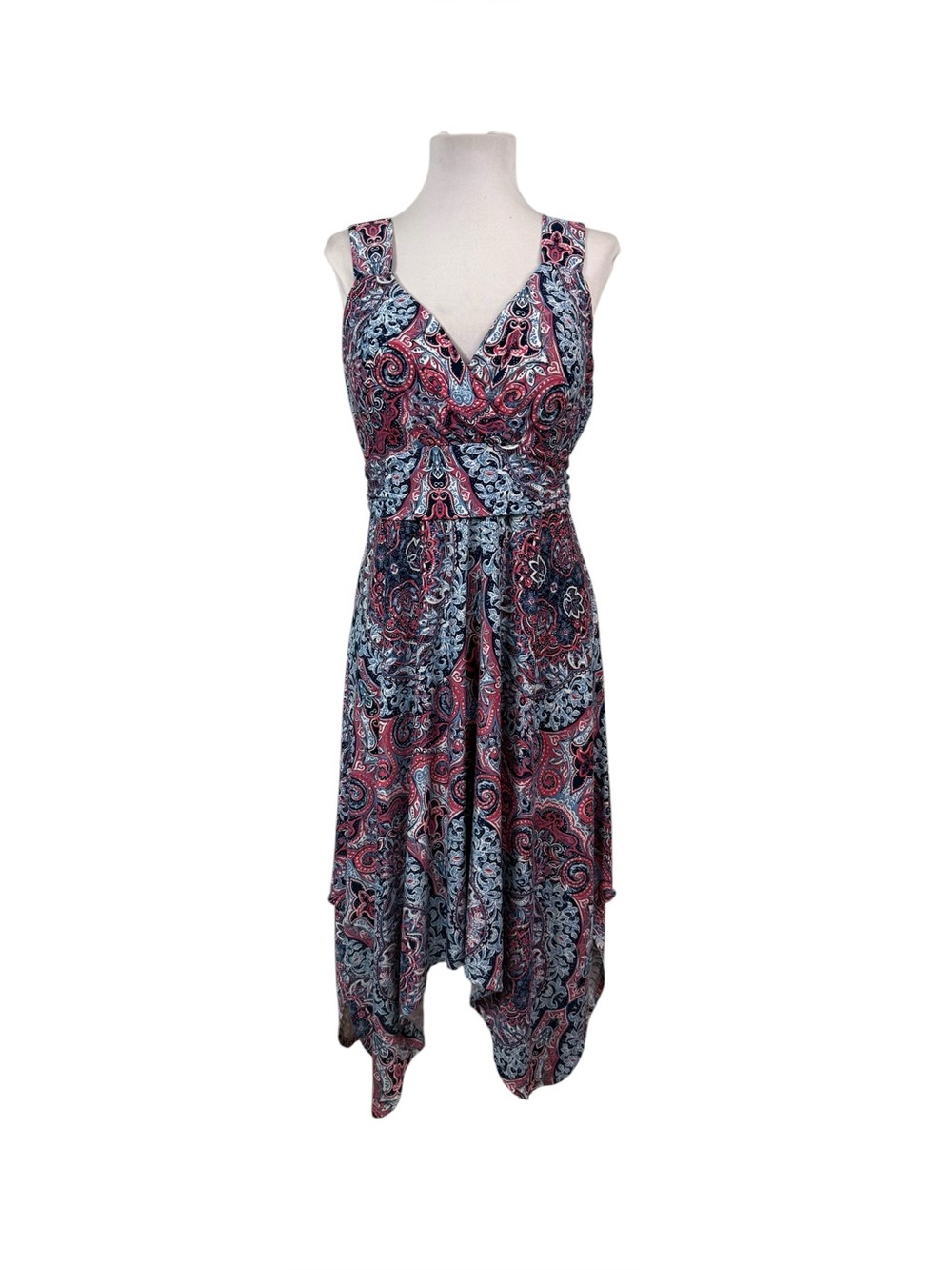 Soma Medium Dress Paisley Stretchy Handkerchief Hem Asymmetrical Removable Bra